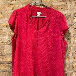 J.Crew Hot Pink Clip Dot Ruffled Blouse